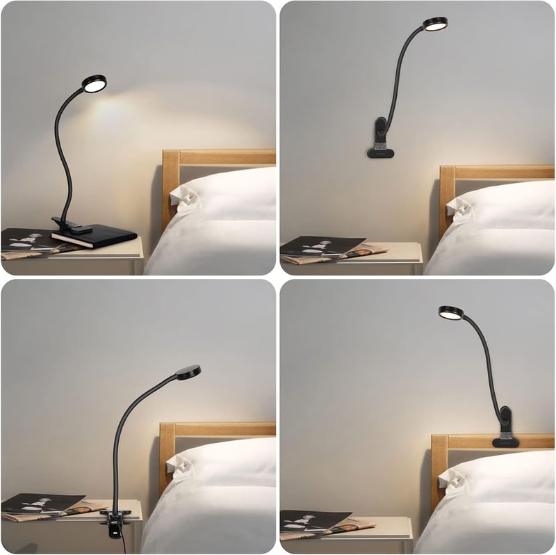 EYOCEAN LED Olvasólámpa Klippes Asztali Lámpa 3 Szín 9 Fényerő USB Kábellel
