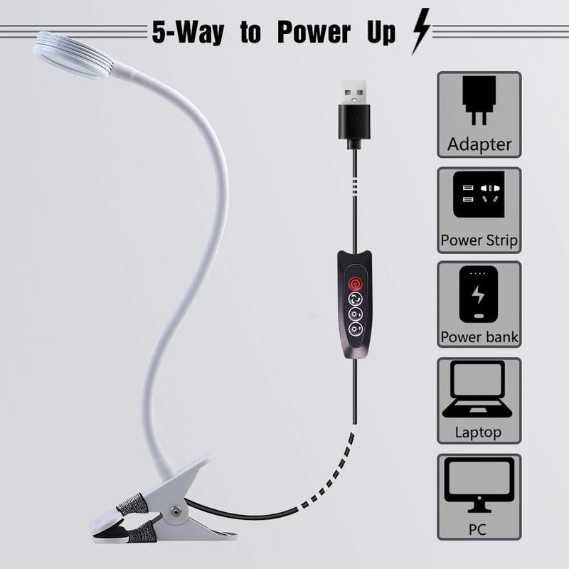 EYOCEAN LED Olvasólámpa Klippes Asztali Lámpa 3 Szín 9 Fényerő USB Kábellel