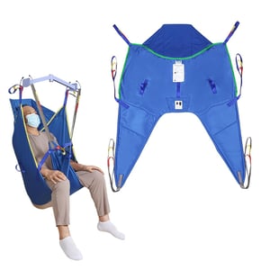 EZ Assistive remen za podizanje s naslonom za glavu i omčama za noge, plavi, velika veličina, nosivost 230 kg, za starije osobe i njegu, periva traka za transfer