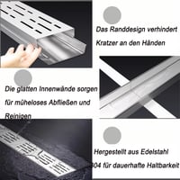 EZAYMSNY Rozsdamentes Acél Vízelvezető Rács 5 cm Széles Keskeny Lefolyócsatorna 304-es Acél Teraszhoz Kerthez Garázshoz Járdához 3