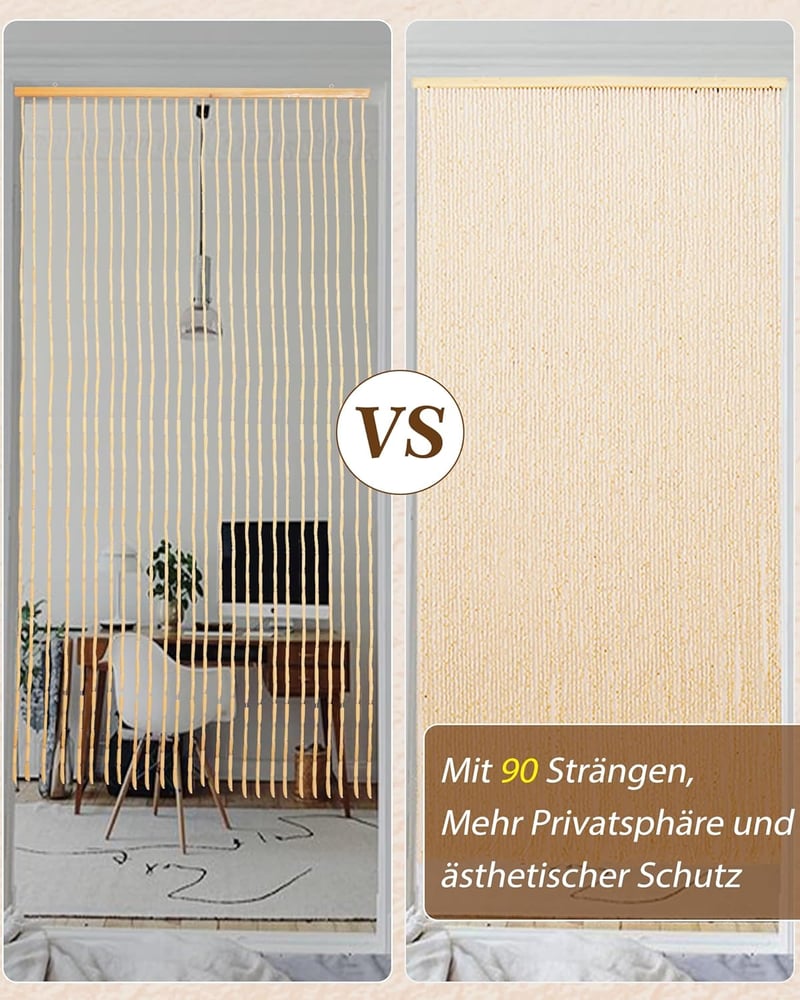 Ezcasch 90x200 cm fa gyöngy függöny 90 szál bézs rovarháló hálóhoz