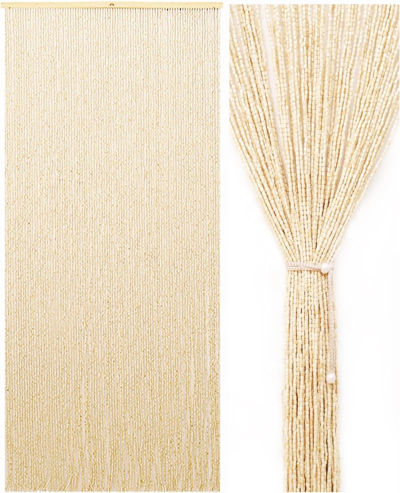Ezcasch 90x200 cm fa gyöngy függöny 90 szál bézs rovarháló hálóhoz