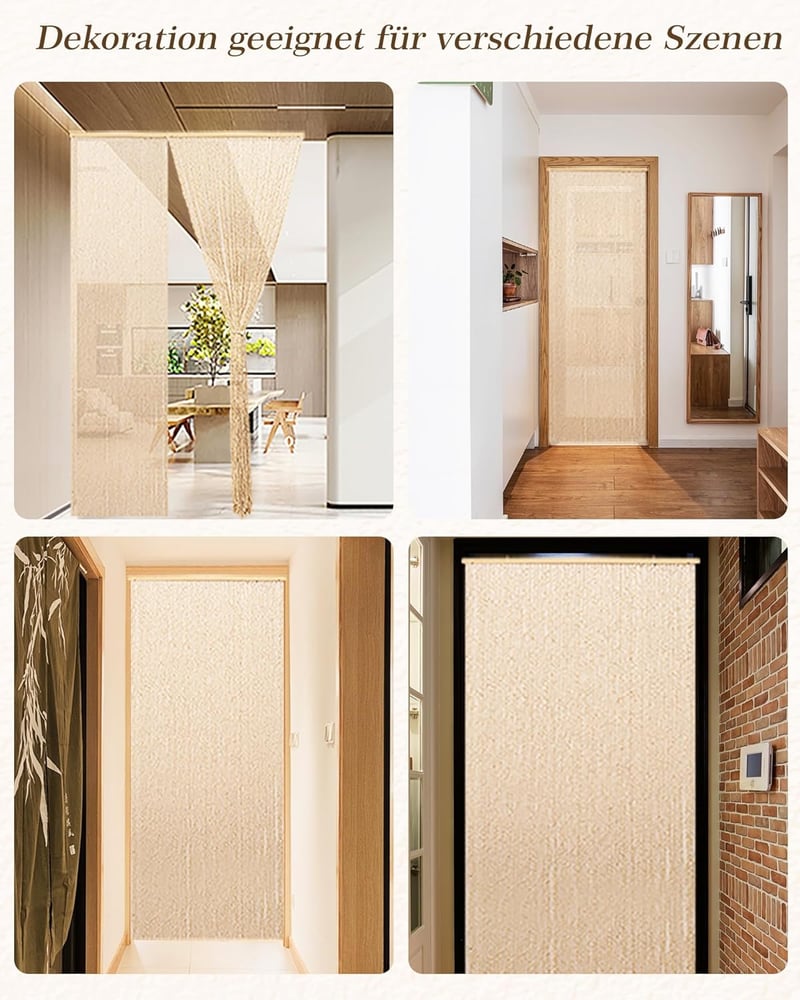 Ezcasch 90x200 cm fa gyöngy függöny 90 szál bézs rovarháló hálóhoz