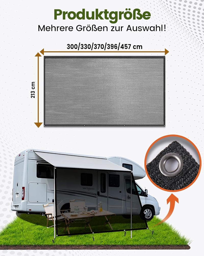 Ezcasch Előfal napellenző 85% árnyékolás kempingtrailer lakókocsikhoz 2,13x3,96m