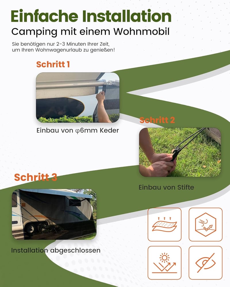 Ezcasch Előfal napellenző 85% árnyékolás kempingtrailer lakókocsikhoz 2,13x3,96m