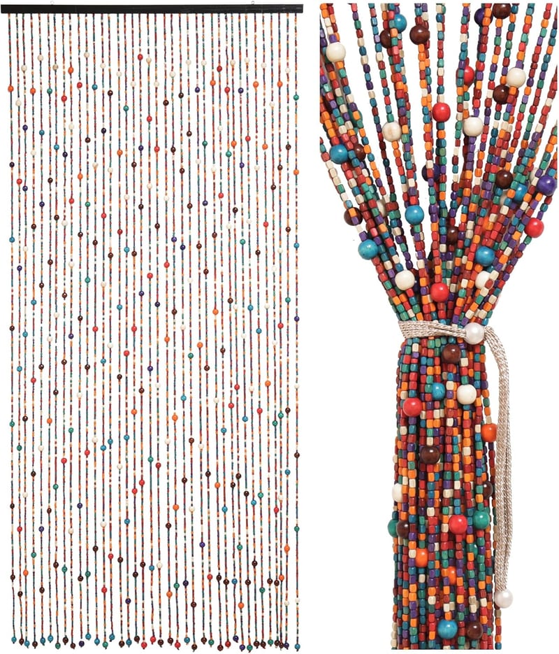 Ezcasch Színes Bambusz Gyöngyfüggöny 90x200 cm - Bohém Stílusú Ajtó- és Ablakdekoráció, Rovarháló, Kézműves Szivárvány Térelválasztó