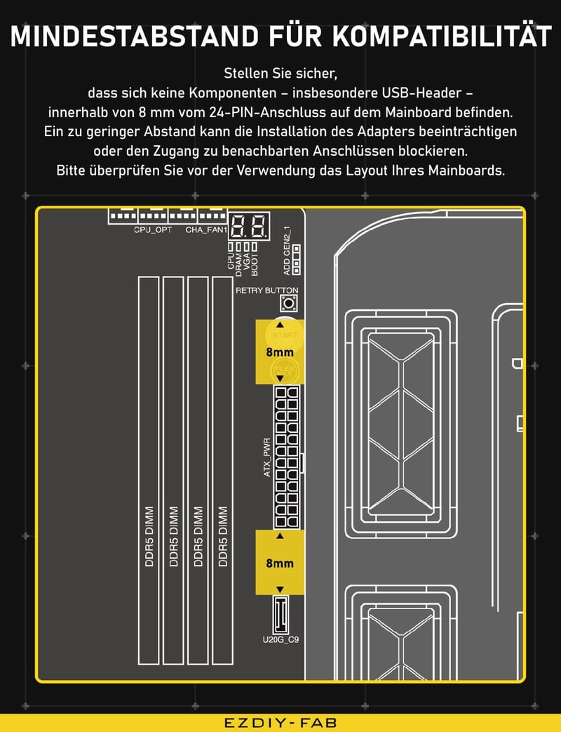 EZDIY-FAB 24 Pin 90 Fokos ATX Tápcsatlakozó Adapter ARGB LED Világítással
