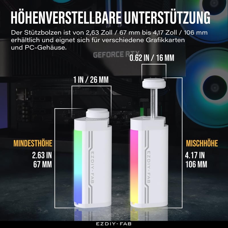 EZDIY-FAB GPU tartó állvány, ARGB LED, alumínium videokártya sag holder, állítható magasság