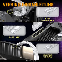 EZDIY-FAB PCIe 5.0 12VHPWR sleeved kábelkészlet 16AWG tápkábel toldó 24 pin ATX EPS 4+4 és 12+4 3x8 pin RTX 4080 4070 Ti, fehér 5