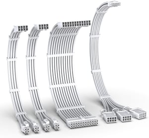 EZDIY-FAB PCIe 5.0 12VHPWR sleeved kábelkészlet 16AWG tápkábel toldó 24 pin ATX EPS 4+4 és 12+4 3x8 pin RTX 4080 4070 Ti, fehér