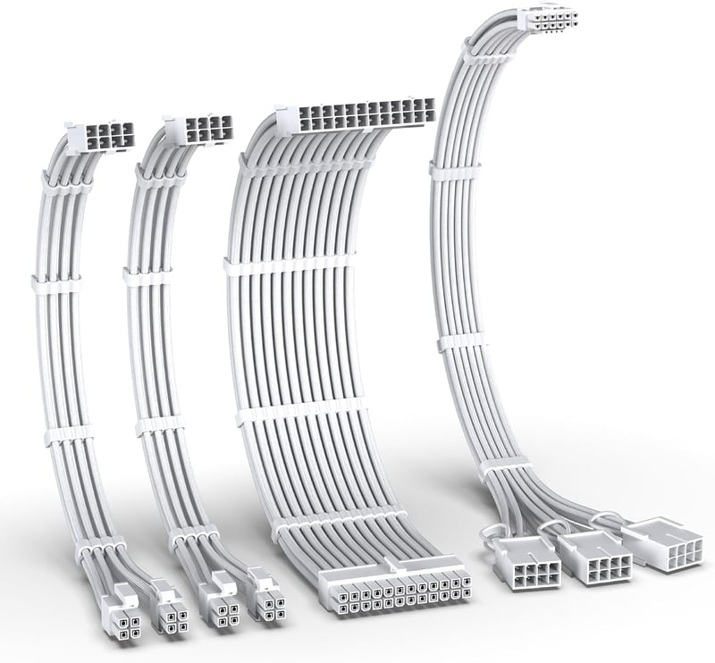 EZDIY-FAB PCIe 5.0 12VHPWR sleeved kábelkészlet 16AWG tápkábel toldó 24 pin ATX EPS 4+4 és 12+4 3x8 pin RTX 4080 4070 Ti, fehér