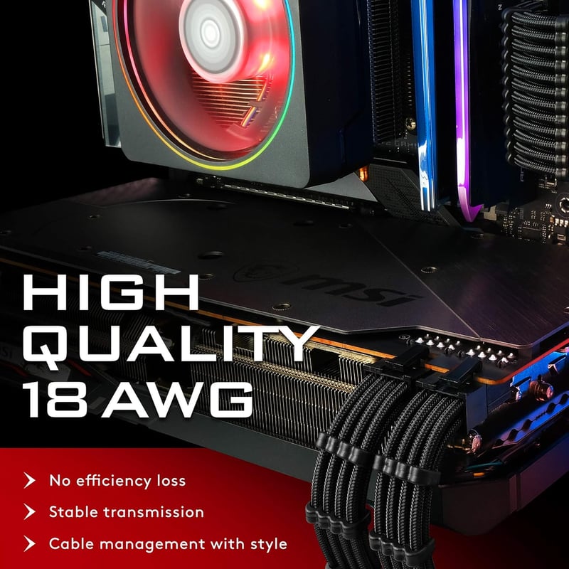 EZDIY-FAB PSU kábel hosszabbító szett 24PIN/8PIN fekete nylon mesh 300mm