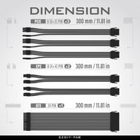 EZDIY-FAB PSU kábel hosszabbító szett 24PIN/8PIN fekete nylon mesh 300mm 5
