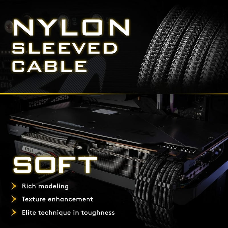 EZDIY-FAB PSU kábel hosszabbító szett 24PIN/8PIN fekete nylon mesh 300mm