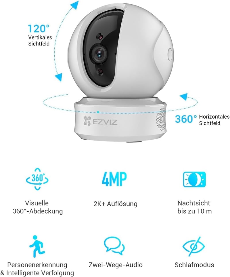 EZVIZ C6CN 4MP WiFi IP Beltéri Biztonsági Kamera - 360° Forgatható, Mozgáskövető, Kétirányú Hang, Éjjellátó, Alexa Kompatibilis, Privát Módd