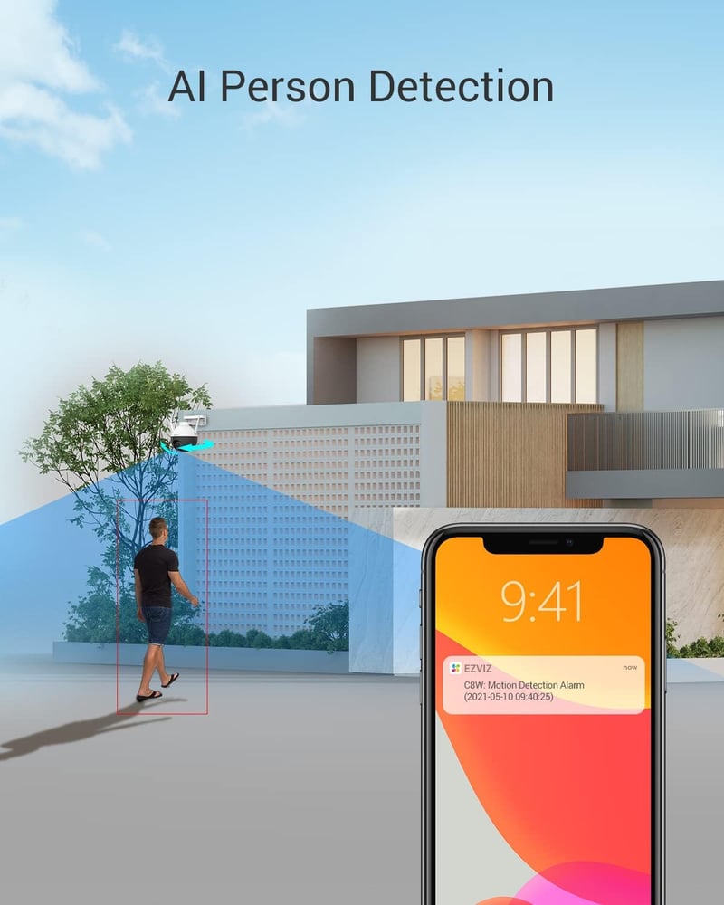 EZVIZ C8W 4MP WiFi IP kamera, 2K+ kültéri forgó kamera, éjszakai látás, 352° forgatás, SD kártya