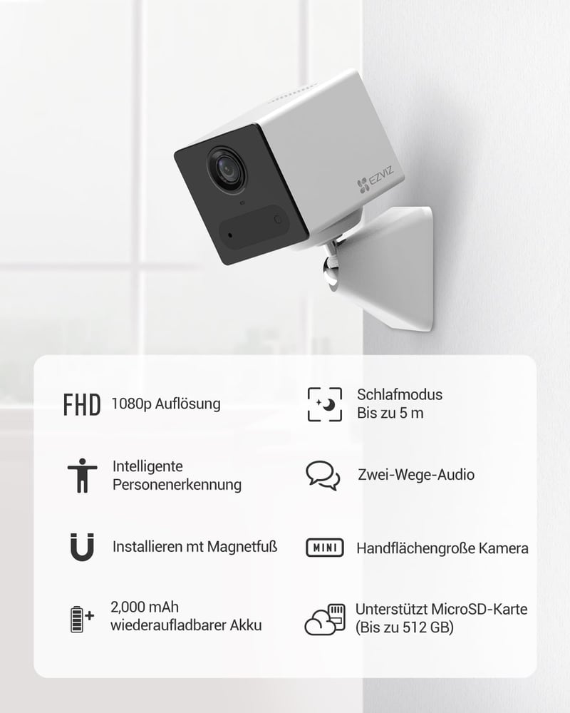 EZVIZ CB2 1080P Vezeték Nélküli Beltéri Biztonsági Kamera, Éjjellátó, Kétirányú Hang, Fehér