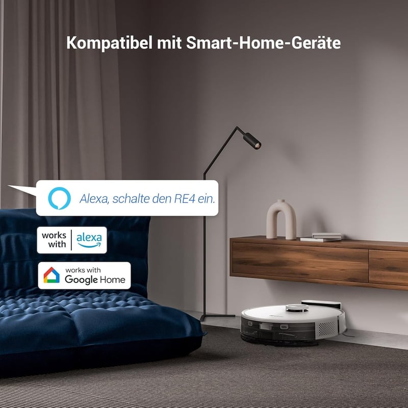 EZVIZ RE4 Robotporszívó és Felmosó 4000PA - 3 az 1-ben Takarítórobot WiFi Vezérléssel, Állatszőrre, Szőnyegre és Kemény Padlóra