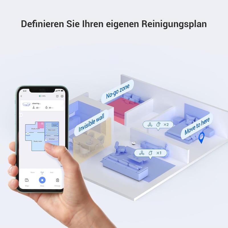EZVIZ RE4 Robotporszívó és Felmosó 4000PA - 3 az 1-ben Takarítórobot WiFi Vezérléssel, Állatszőrre, Szőnyegre és Kemény Padlóra