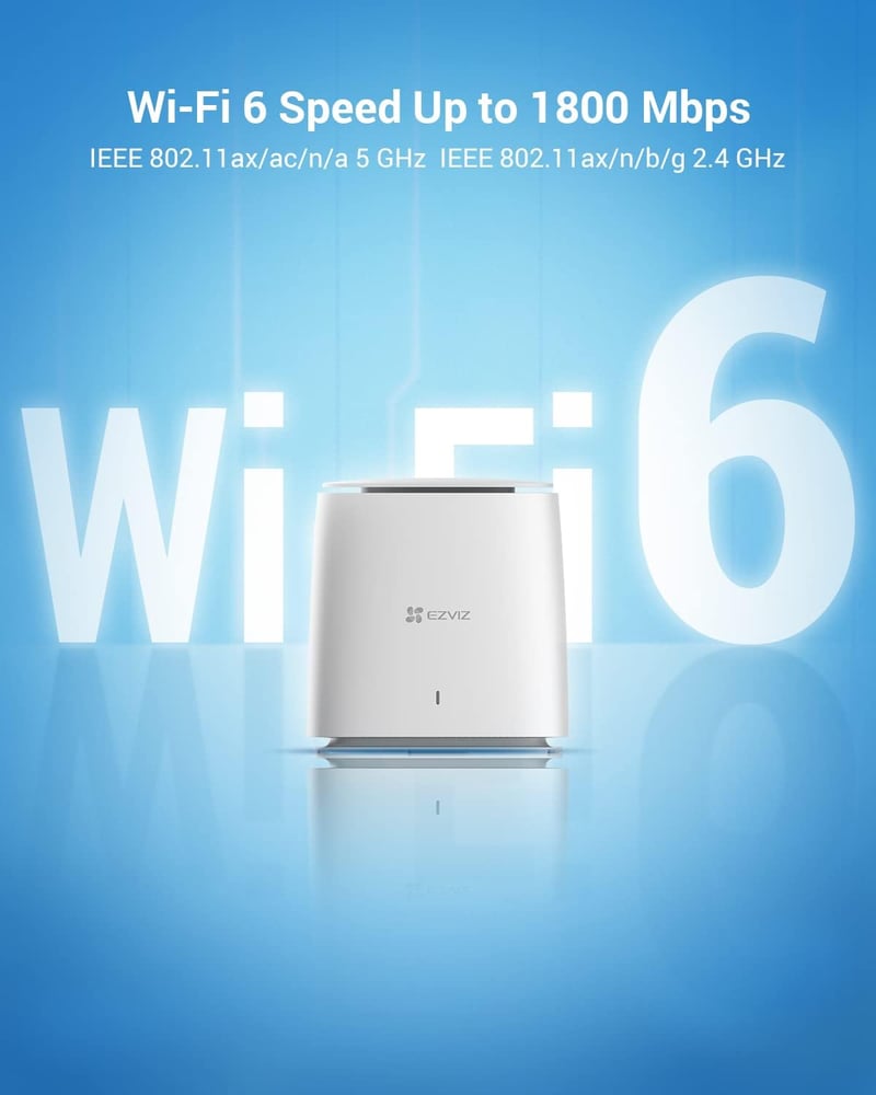 EZVIZ W3R Dual Band Gigabit Router Wi-Fi 6 Mesh Rendszerrel, 1800Mbps Sebességgel, Okosotthon Kompatibilitással és Interferencia Védelemmel