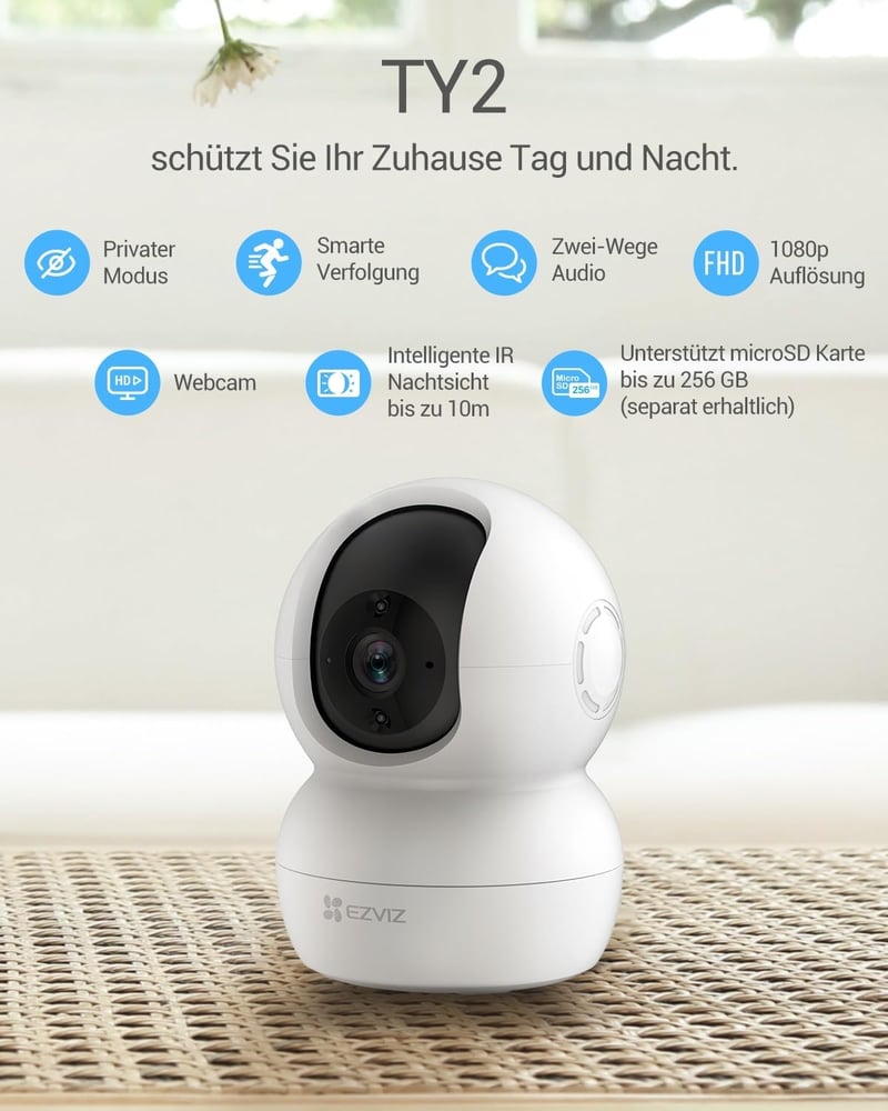 EZVIZ WiFi IP Beltéri Biztonsági Kamera 1080P - Forgatható Bébiőr Kétirányú Hanggal, Mozgásérzékelővel és Éjjellátóval, Alexa Kompatibilis