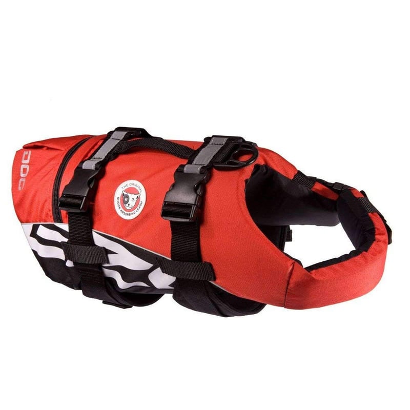 EzyDog DFD Záchranná Vesta pre Psa XS - Vodoodolná Pomôcka na Plávanie pre Psov do 11kg, Červená, Nastaviteľná, s Reflexnými Prvkami