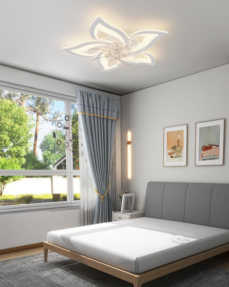 YUNLONG Mennyezeti Ventilátor Lámpával, Távirányítóval, Csendes DC Motor, 6 Fokozat, Dimmelhető