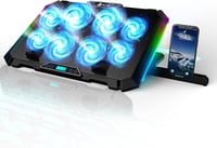 KLIM V8 Gamer Laptop Hűtőpad 8 Ventilátorral - RGB Világítás - 17 Colos Laptopokhoz - 2 USB Port - Telefontartó - Állítható Szög 1