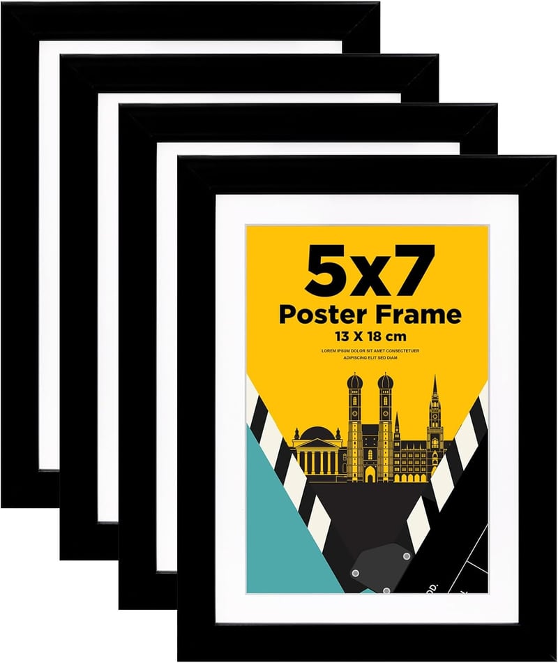Egofine fekete képkeret szett 13x18 cm, 4 db üvegezett fa fotókeret, 10x15 cm-es képekhez