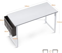ODK Kompakt Íróasztal, 100 x 48 cm Számítógépasztal Fejhallgató Tartóval, Fehér Munkaasztal Kis Terekbe, Otthoni Iroda Asztal 3