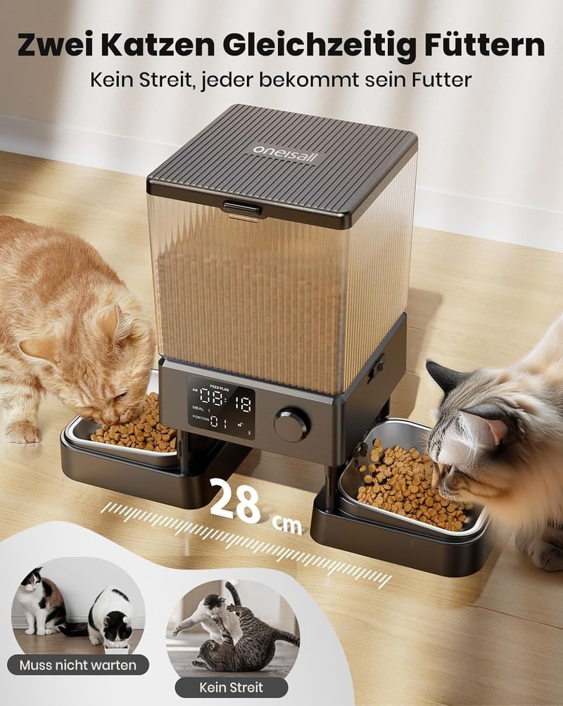 oneisall 5L Automata Kisállat Etető 2 Tállal - Macskáknak és Kutyáknak, Hangrögzítő Funkcióval, Rozsdamentes Acél Tálakkal - standard