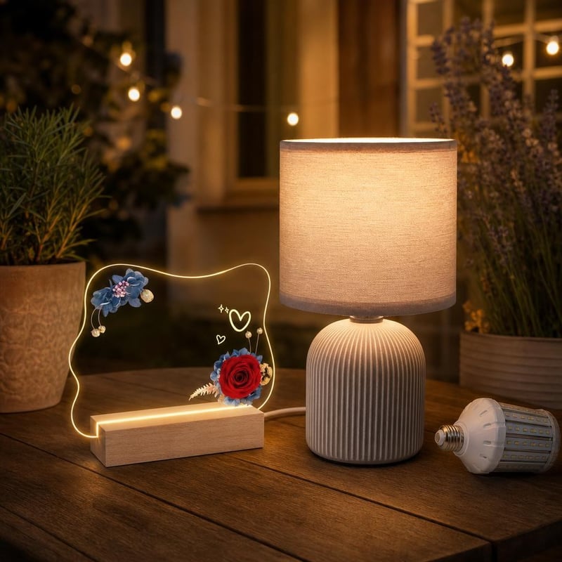 Večernji ugođaj: vječna ruža LED lampa + stolna lampa sjenilo + topla bijela LED žarulja
