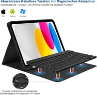 TQQ Levehető Bluetooth Billentyűzetes Tok iPad A16 11 Gen 2025/10 Gen 2022 (11/10.9") Készülékekhez - Német QWERTZ Kiosztás, Többféle Látósz 3