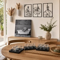 Monochróm dekor set: 2× váza + 50×70 obraz + 3× kovová dekorácia + 12-miestny podnos 1