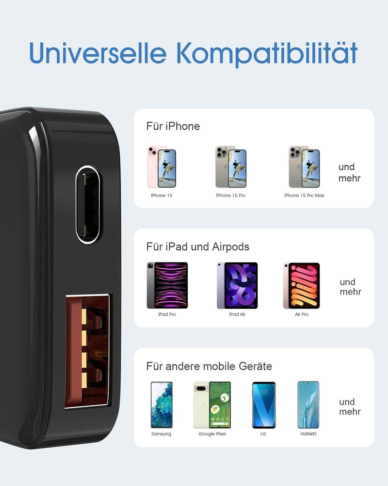 Zinooy 35W USB C Töltő, Lapos Fali Adapter iPhone 11/12/13/15 Pro Max és Samsung Galaxy Készülékekhez, Ultravékony PD Gyorstöltő