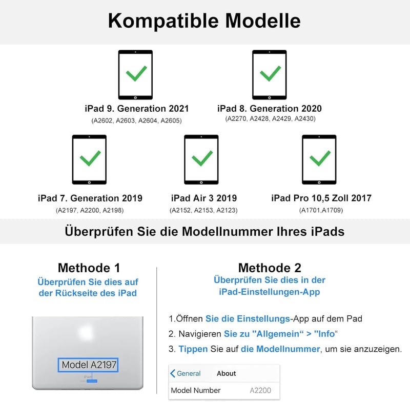 FOGARI Bluetooth Billentyűzetes Tok iPad 10.2/10.5 Készülékekhez - Német QWERTZ, Levehető, Újratölthető, 9/8/7 Generációs, Air 3, Pro 10.5 K