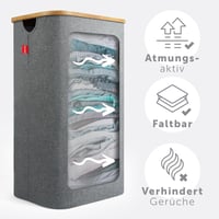 Blumtal Szürke Szennyestartó Kosár 100L - Kivehető Zsákkal és Fedéllel - Keskeny Bambusz Vázas Textil Ruhatároló - Modern Téglalap Alakú Mos 4