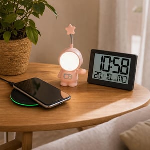 Space Cabin set za buđenje: bežični punjač + USB noćna lampa + digitalni zidni sat