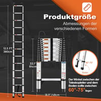 HBTower 3,8 m Teleszkópos Alumínium Létra Kampókkal - Könnyű, Összecsukható Padláslétra, Lakókocsikhoz, 150 kg Teherbírással, Ezüst 5