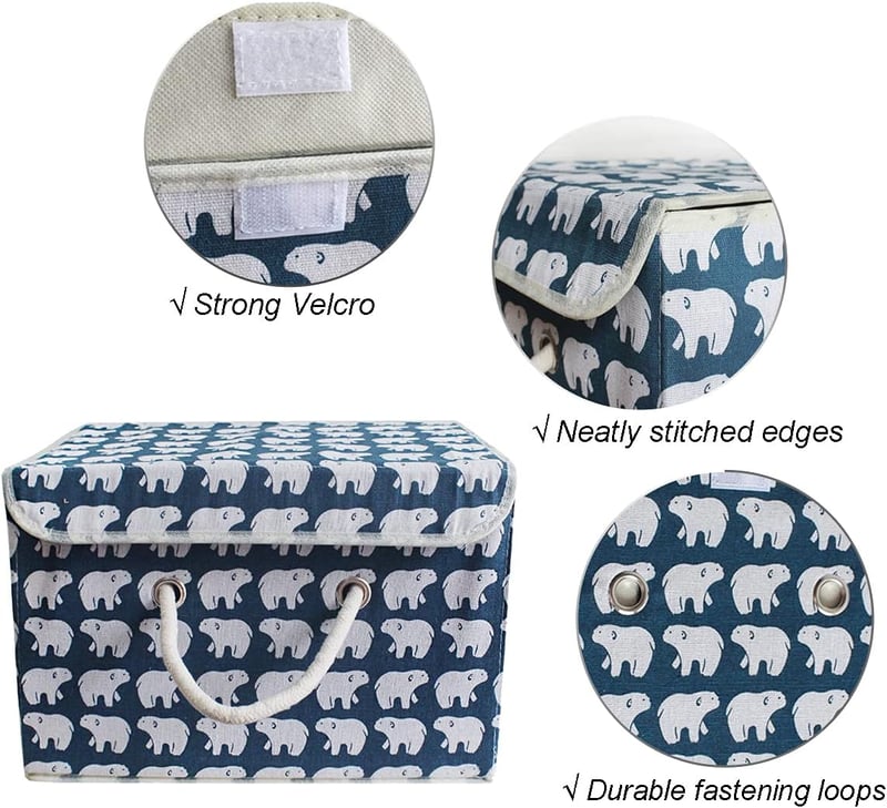 Cutie de depozitare pliabilă Fcalvy cu capac - Cutie de jucării cu model Urs Polar pentru copii, pentru haine - Material bumbac, 38x25x25 cm