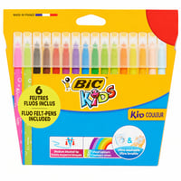 Set carioci lavabile pentru copii BIC Kids Kid Couleur, vârf mediu, culori asortate, cu carioci fluorescente — set de 24 bucăți 1