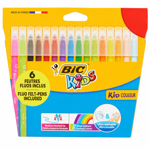 BIC Kids Kid Couleur perivi flomasteri za djecu, srednji vrh, miješane boje, s fluorescentnim flomasterima — set od 24 komada