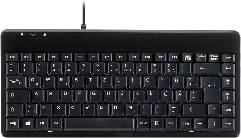 Perixx PERIBOARD-409 P Kompakt Mini PS/2 Vezetékes Billentyűzet - Fekete - QWERTZ Német Kiosztás - Windows Kompatibilis - 88 Gombos
