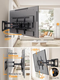 Perlegear TV Fali Tartó 42-90" Képernyőkhöz, 68 kg Teherbírás, Előszerelt, Dönthető, Forgatható, Kihúzható, VESA 600x400mm, Univerzális 3
