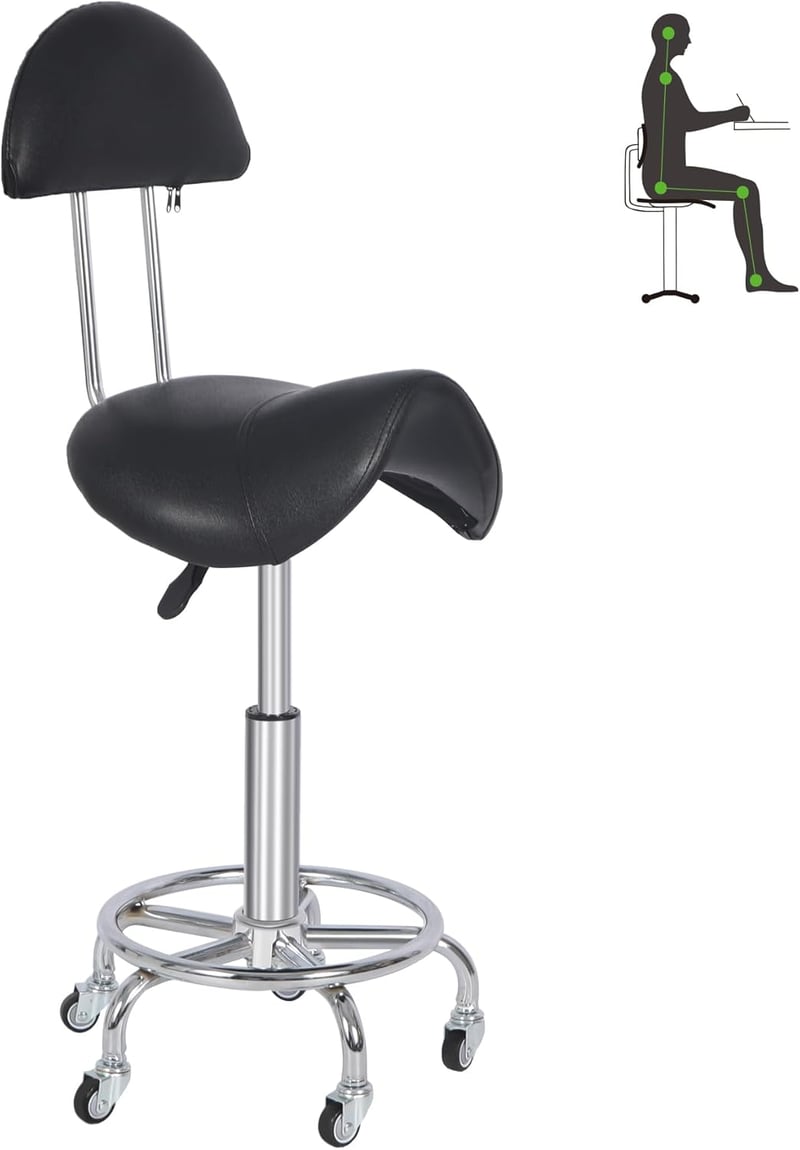 REDCAMP Ergonomikus Nyeregszék Görgőkkel és Háttámlával - 360° Forgatható, Állítható Magasságú Irodai Szék, 180 kg Teherbírás, Csendes Kerek
