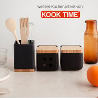 KOOK TIME Kerámia Konyhai Eszköztartó - Fekete Evőeszköz Tároló Bambusz Fedéllel - Négyzetes Konyhai Kellék Szervező 10,5 x 15 cm 6