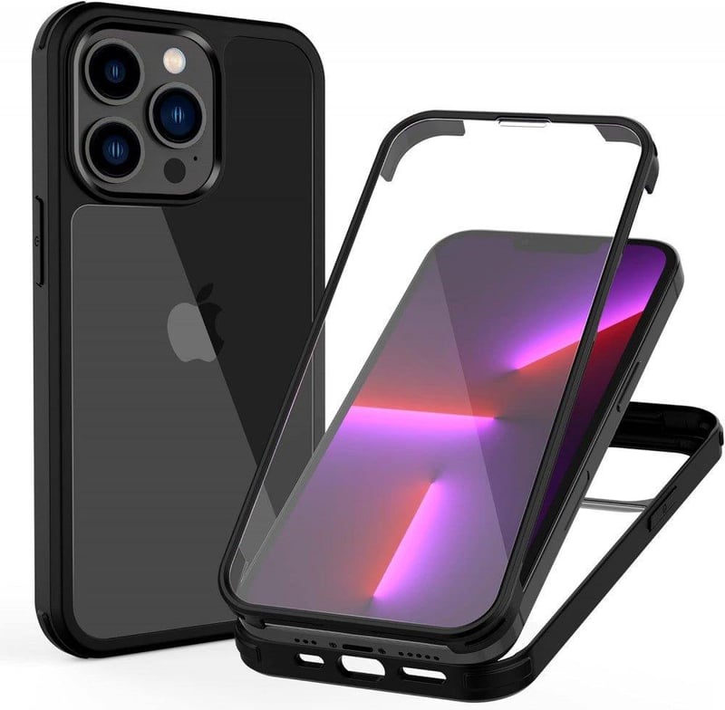 iPhone 13 Pro Fekete Ütésálló Tok Beépített Kijelzővédővel