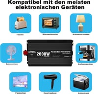 GIANDEL 2000W tiszta szinuszos inverter – 12V–230V feszültségátalakító autóba, lakóautóba és teherautóba, távirányítóval és USB csatlakozóval 5