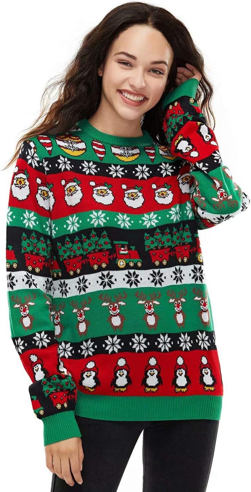 U LOOK UGLY TODAY Vicces Karácsonyi Pulóver Unisex, Vastag Kötésű Fair Isle Mintás, XL