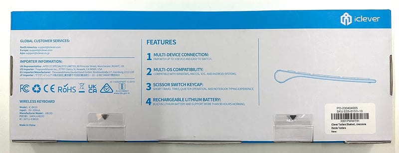 iClever BK10 Bluetooth Billentyűzet Vezeték Nélküli Töltöthető 3 Csatorna iOS Android Windows